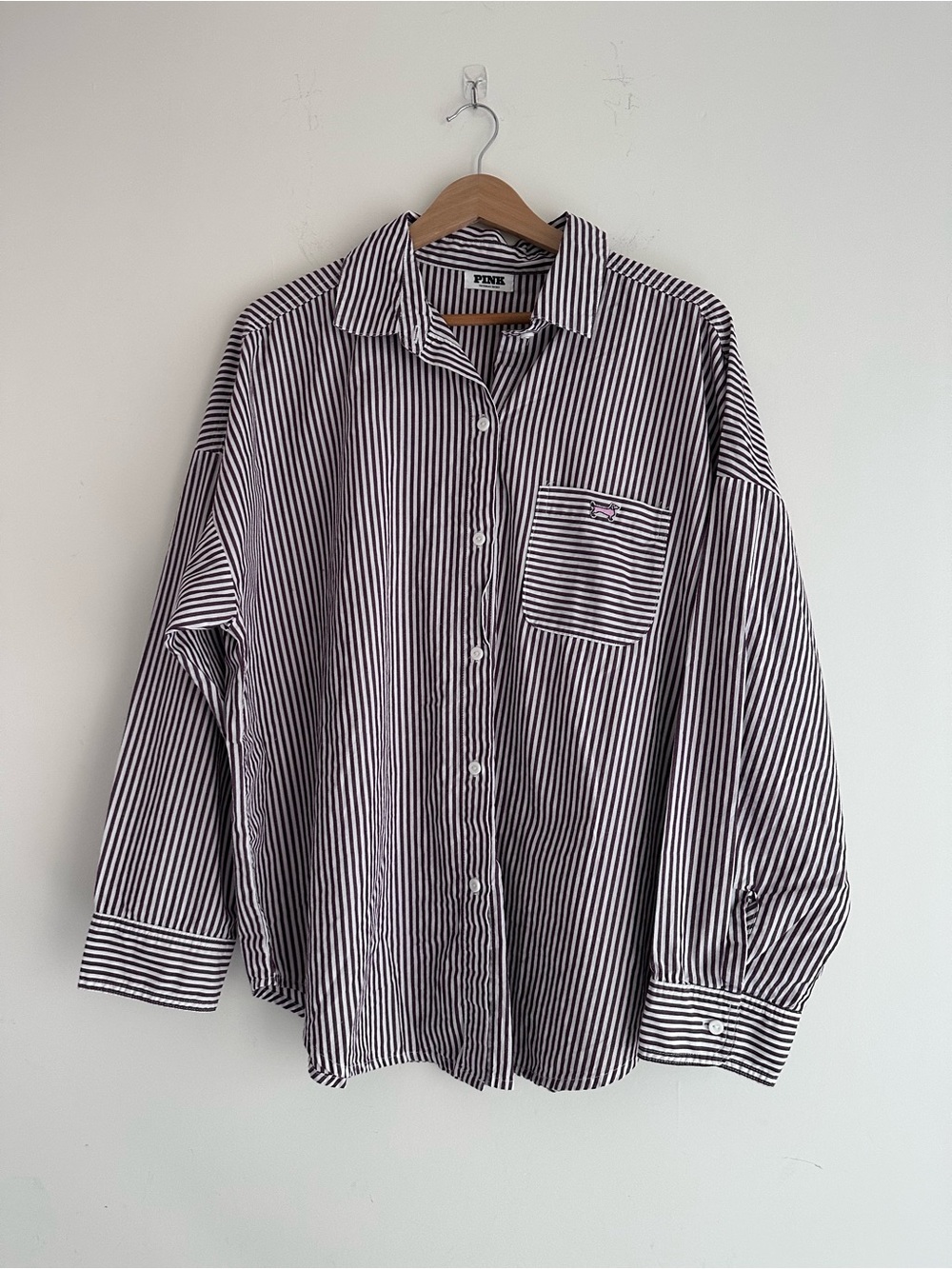 PINK Victoria's Secret Black and White Vertical Stripe Button-Down